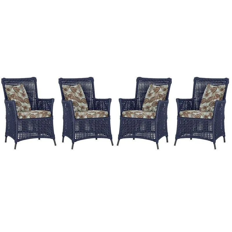 4 Poltronas Igapó Alumínio Micro Pintura Preta Corda Náutica Azul