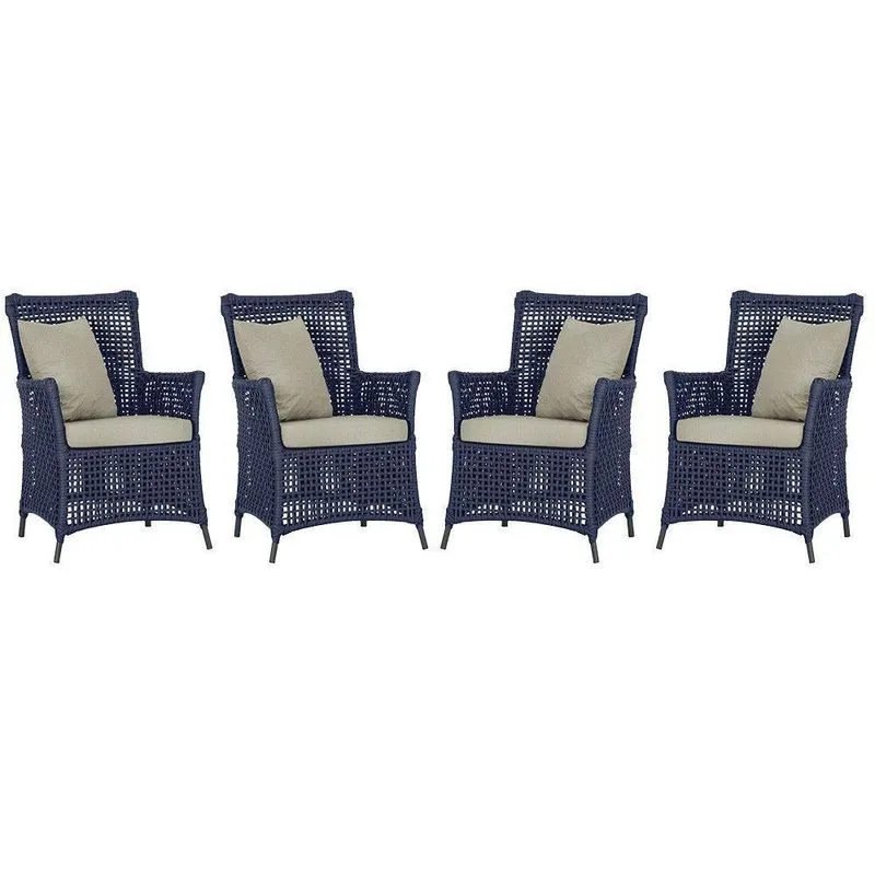 4 Poltronas Igapó Alumínio Pintura Preta Corda Náutica E7 Azul