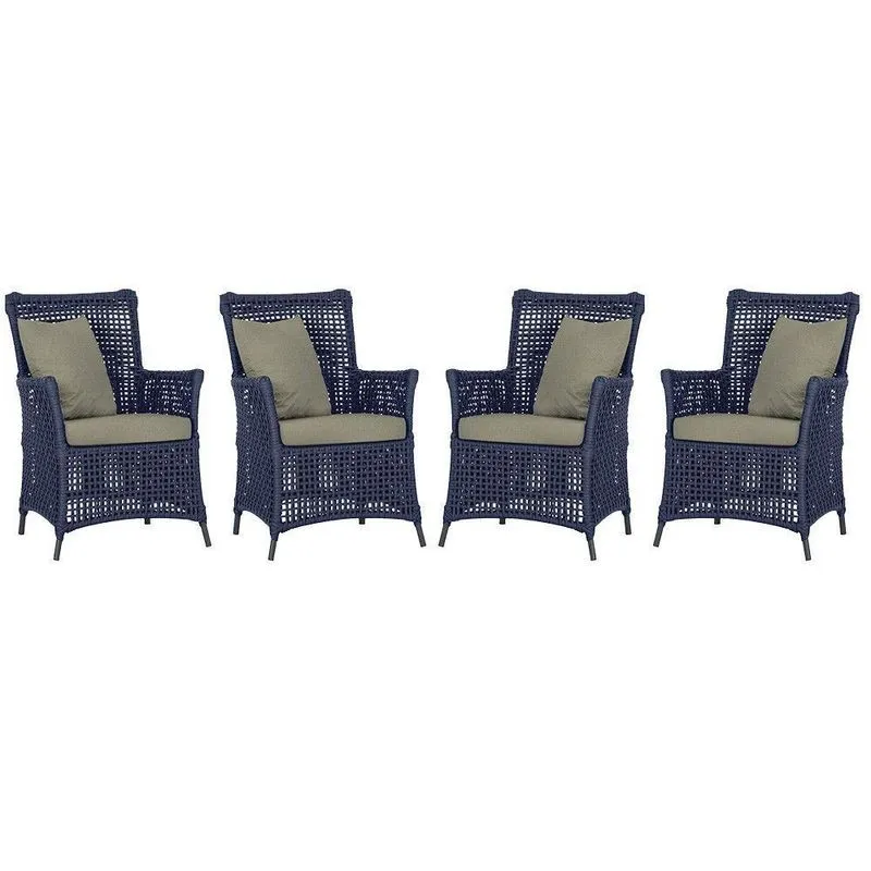 4 Poltronas Igapó Alumínio Pintura Preta Corda Náutica E8 Azul