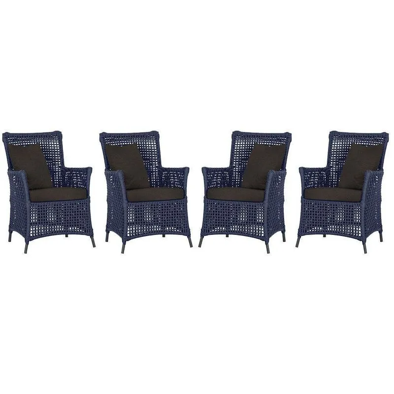 4 Poltronas Igapó Alumínio Pintura Preta Corda Náutica E9 Azul