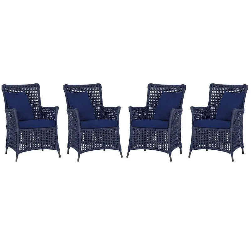 4 Poltronas Igapó Alumínio Pintura Preta Corda Náutica E10 Azul