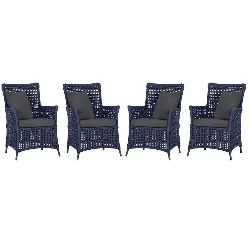 4 Poltronas Igapó Alumínio Pintura Preta Corda Náutica E11 Azul