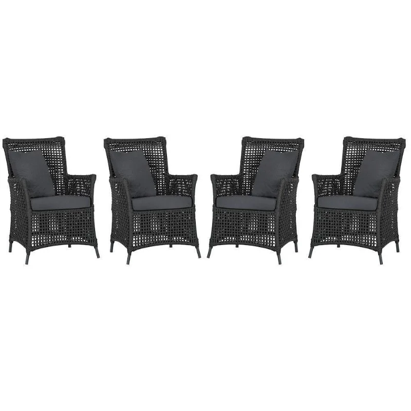 4 Poltronas Igapó Alumínio Pintura Preta Corda Náutica E11 Preto