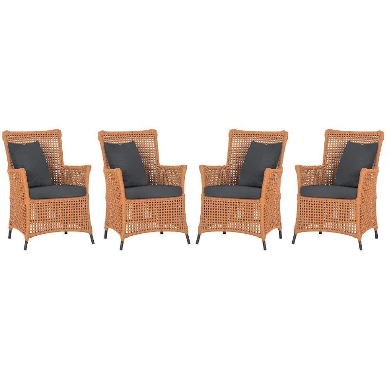 4 Poltronas Igapó Alumínio Pintura Preta Corda Náutica E11 Terra Cota