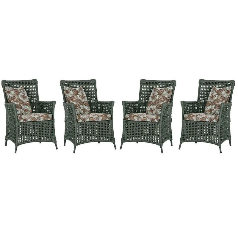4 Poltronas Igapó Alumínio Micro Pintura Preta Corda Náutica Verde