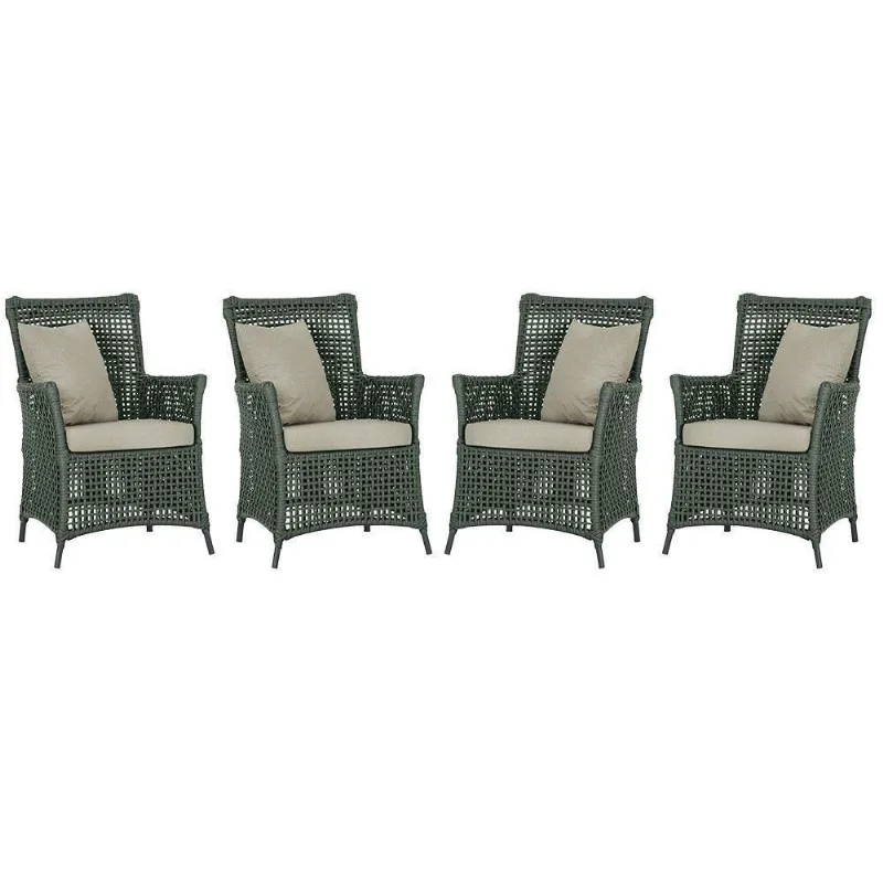 4 Poltronas Igapó Alumínio Pintura Preta Corda Náutica E7 Verde
