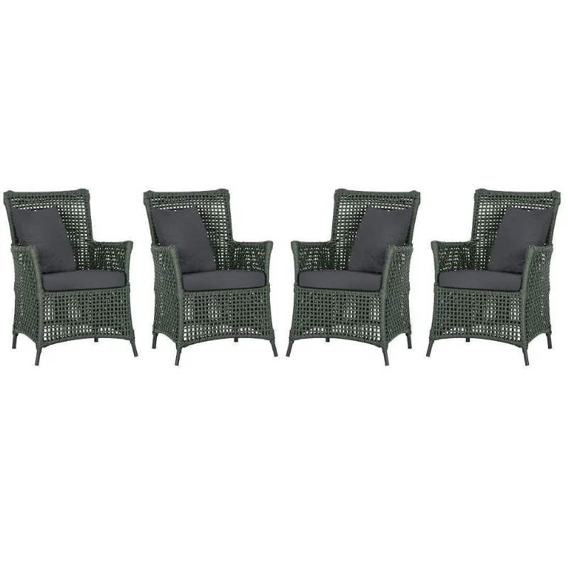4 Poltronas Igapó Alumínio Pintura Preta Corda Náutica E11 Verde