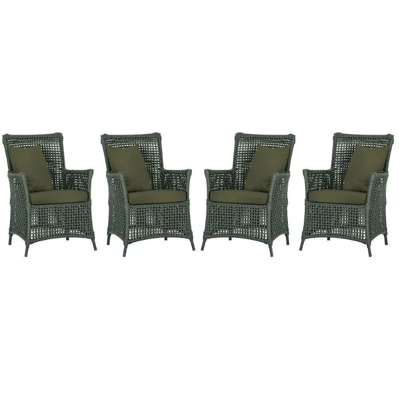 4 Poltronas Igapó Alumínio Pintura Preta Corda Náutica E13 Verde