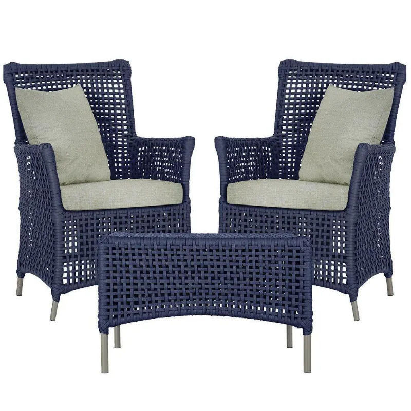 2 Poltronas E 1 Mesa Igapó Alumínio Fendi Corda Náutica E3 Azul