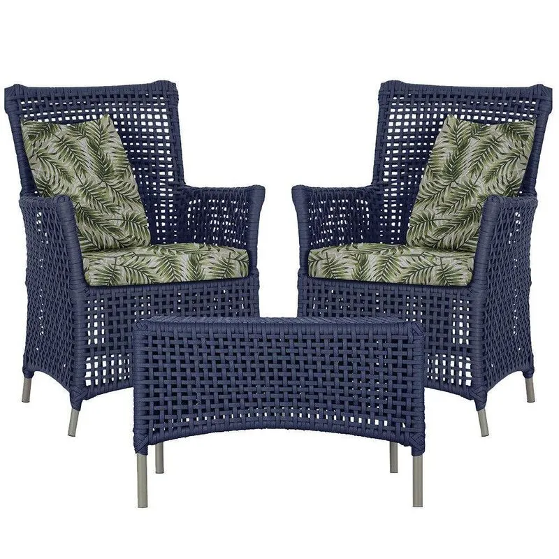 2 Poltronas 1 Mesa Igapó Em Alumínio Fendi Corda Náutica E5 Azul