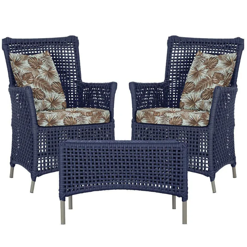 2 Poltronas E 1 Mesa Igapó Alumínio Fendi Corda Náutica E6 Azul