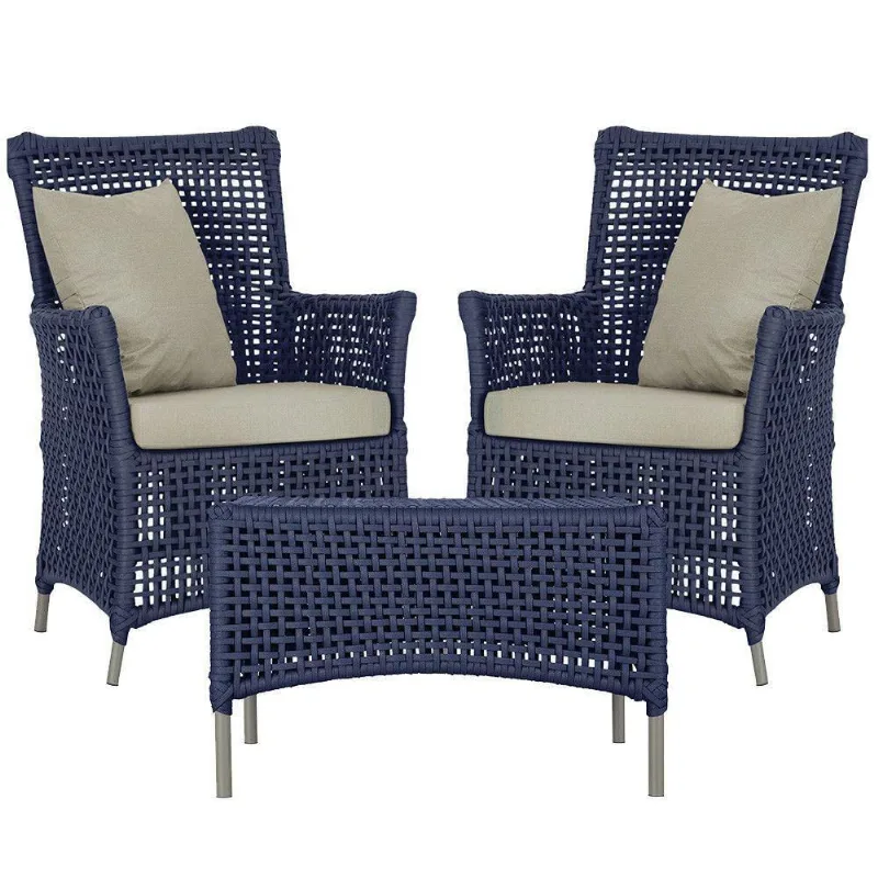 2 Poltronas E 1 Mesa Igapó Alumínio Fendi Corda Náutica E7 Azul