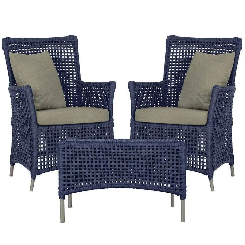 2 Poltronas E 1 Mesa Igapó Alumínio Fendi Corda Náutica E8 Azul