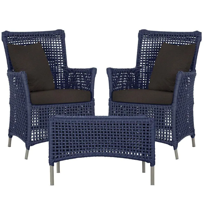 2 Poltronas E 1 Mesa Igapó Alumínio Fendi Corda Náutica E9 Azul
