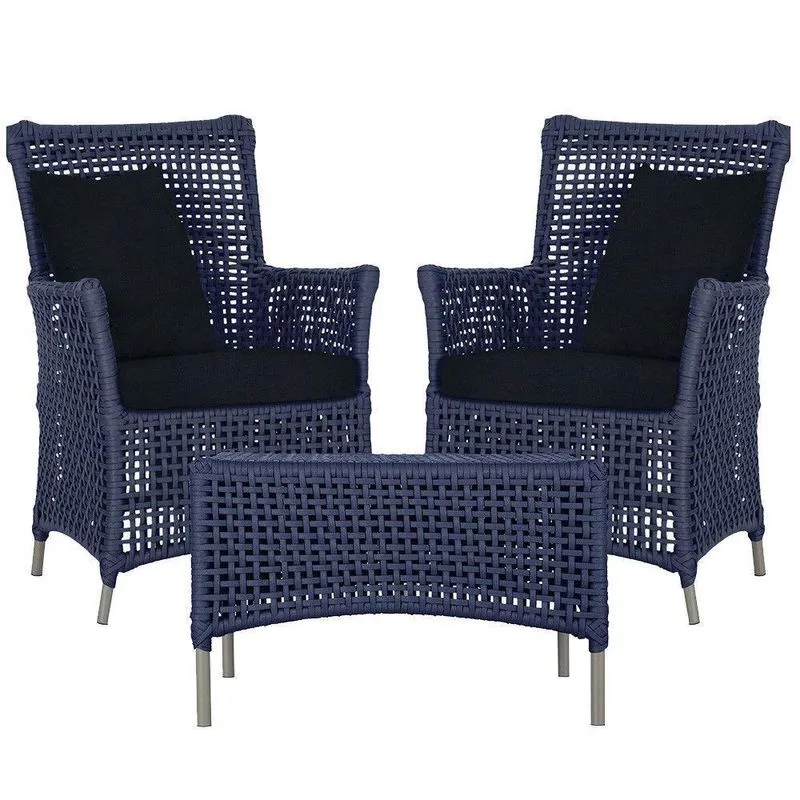 2 Poltronas E 1 Mesa Igapó Alumínio Fendi Corda Náutica E12 Azul