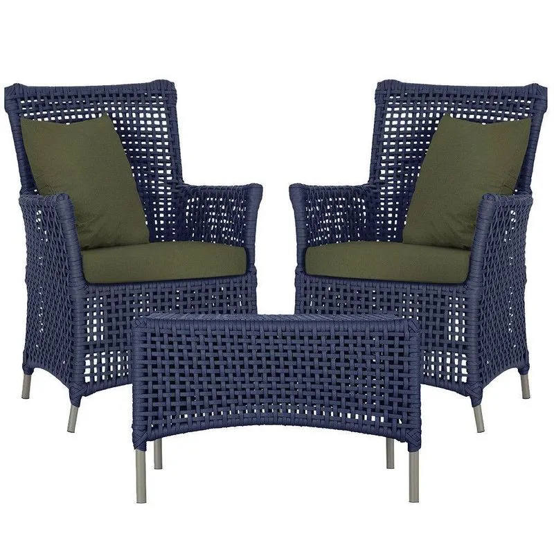2 Poltronas E 1 Mesa Igapó Alumínio Fendi Corda Náutica E13 Azul