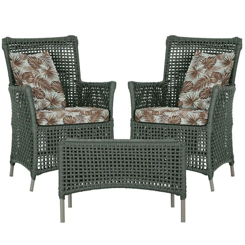 2 Poltronas E 1 Mesa Igapó Alumínio Fendi Corda Náutica E6 Verde