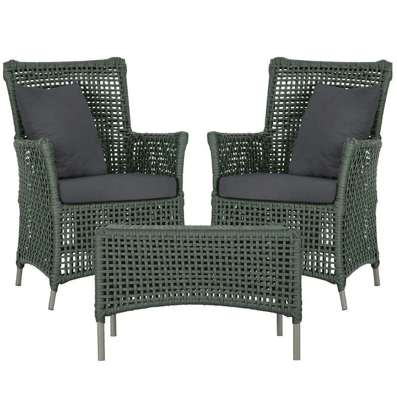 2 Poltronas E 1 Mesa Igapó Alumínio Fendi Corda Náutica E11 Verde