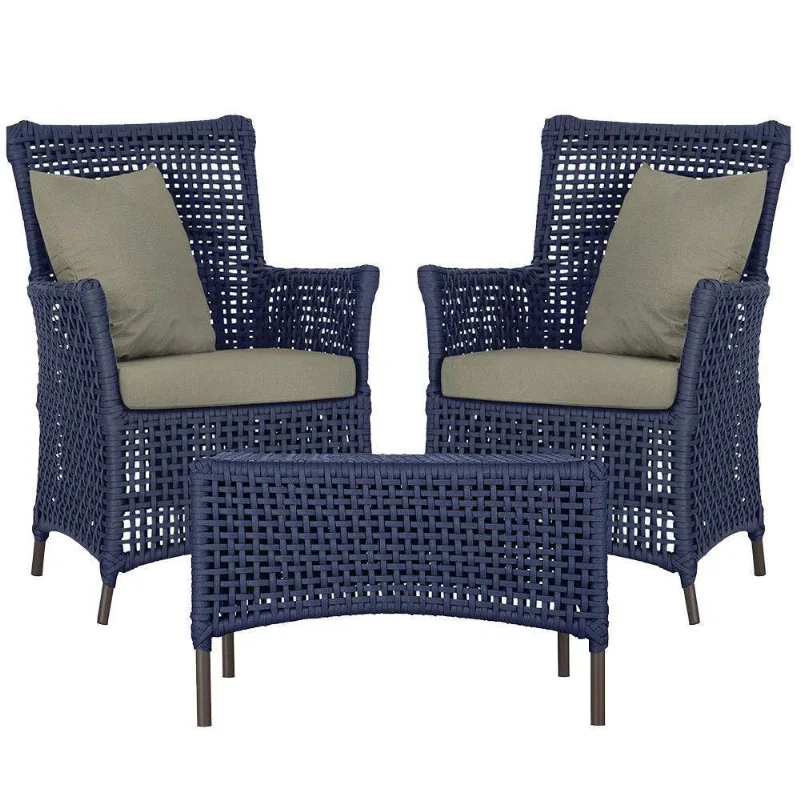 2 Poltronas E 1 Mesa Igapó Alumínio Marrom Corda Náutica E8 Azul
