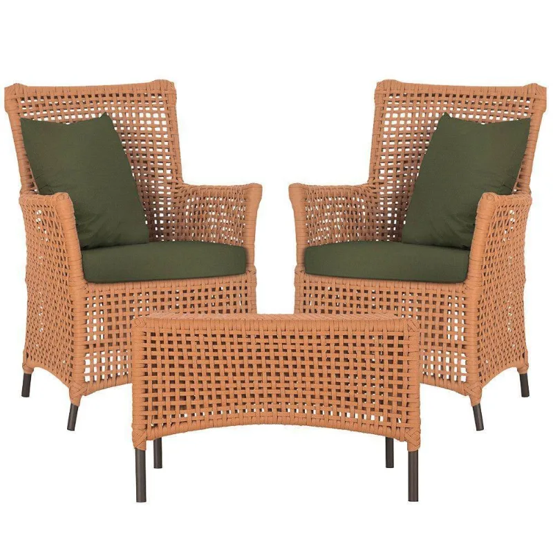 2 Poltronas E 1 Mesa Igapó Em Alumínio Pintura Marrom Corda Terra Cota