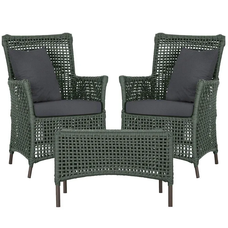 2 Poltronas E 1 Mesa Igapó Alumínio Marrom Corda Náutica E11 Verde
