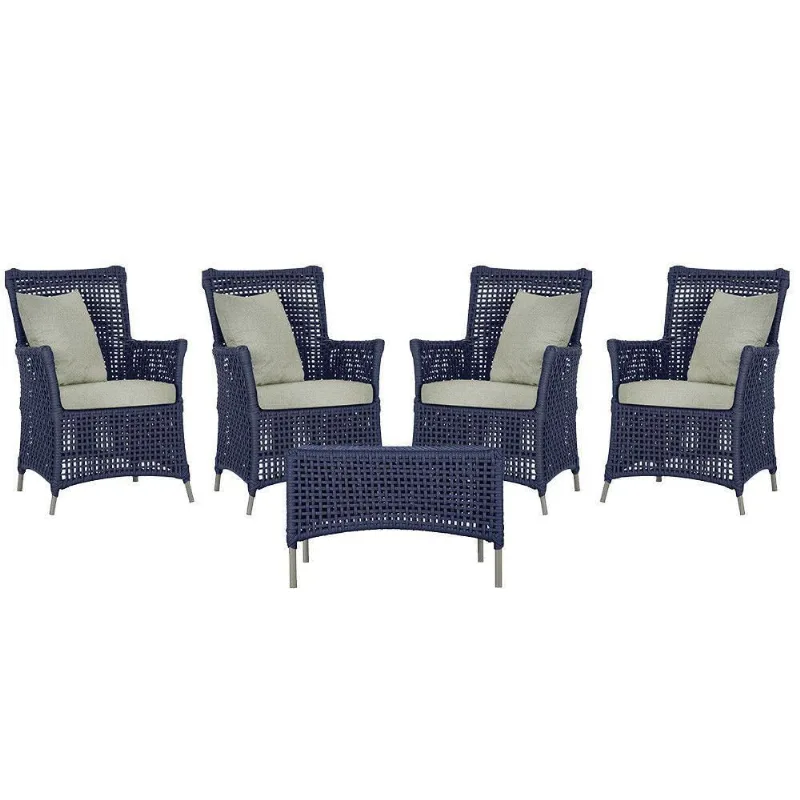 4 Poltronas E 1 Mesa Igapó Alumínio Fendi Corda Náutica E3 Azul