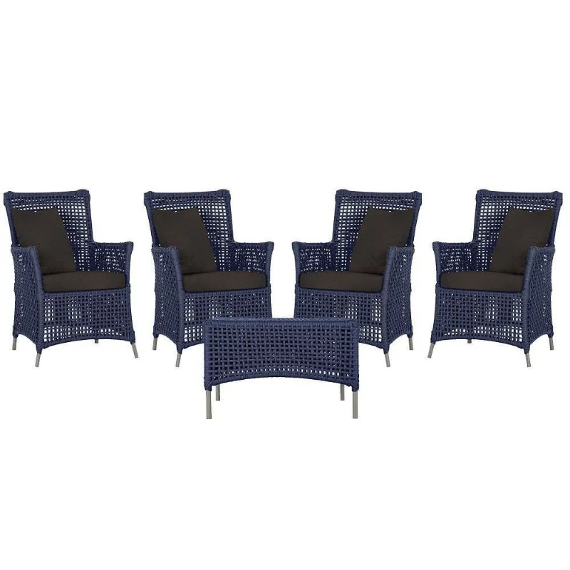 4 Poltronas E 1 Mesa Igapó Alumínio Fendi Corda Náutica E9 Azul