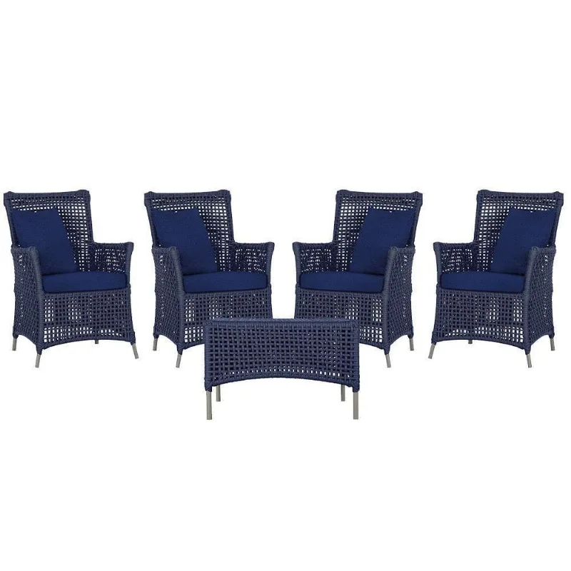 4 Poltronas E 1 Mesa Igapó Alumínio Fendi Corda Náutica E10 Azul