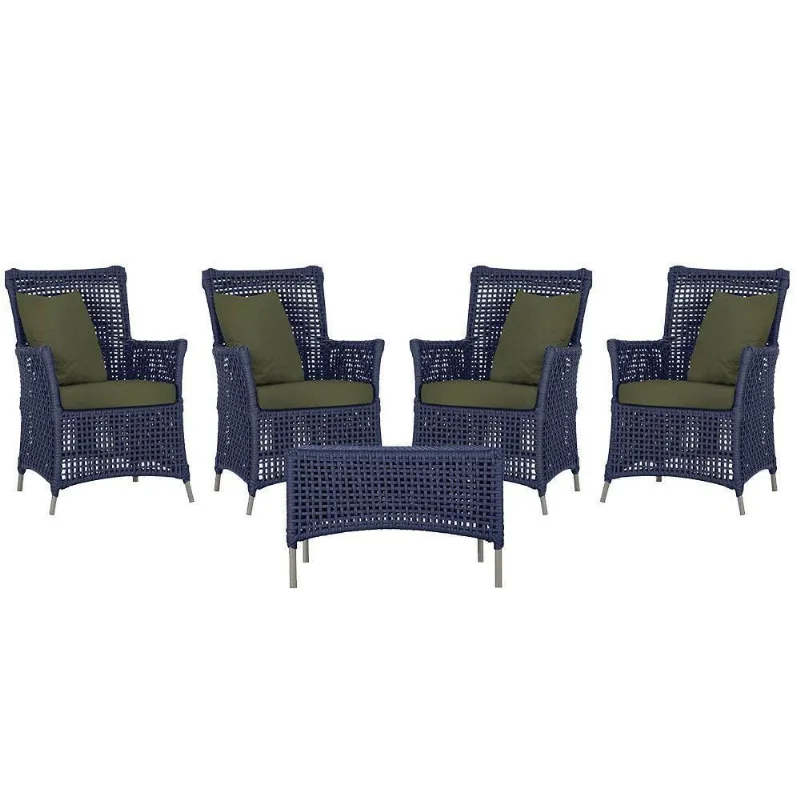 4 Poltronas E 1 Mesa Igapó Alumínio Fendi Corda Náutica E13 Azul