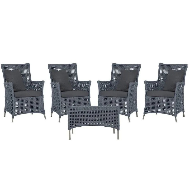 4 Poltronas E 1 Mesa Igapó Alumínio Fendi Corda Náutica E11 Prata