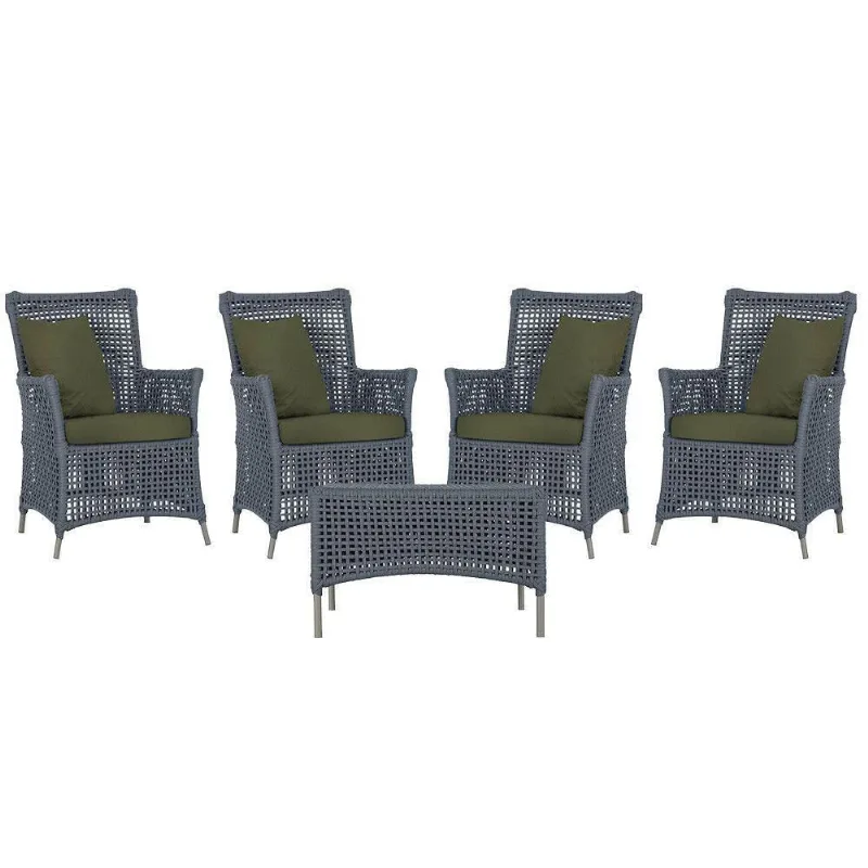 4 Poltronas E 1 Mesa Igapó Alumínio Fendi Corda Náutica E13 Prata