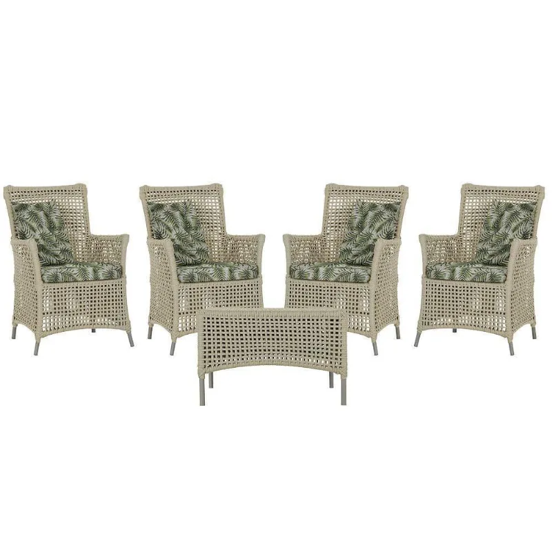 4 Poltronas E 1 Mesa Igapó Alumínio Fendi Corda Náutica E5 Rami