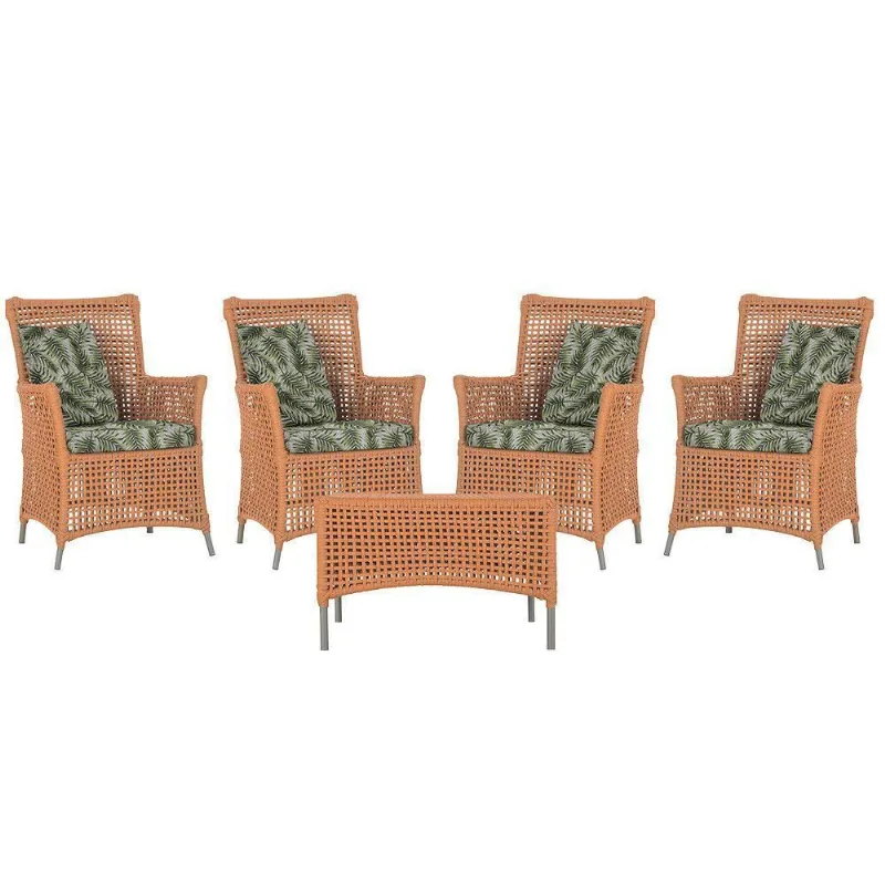 4 Poltronas E 1 Mesa Igapó Alumínio Fendi Corda Náutica E5 Terra Cota