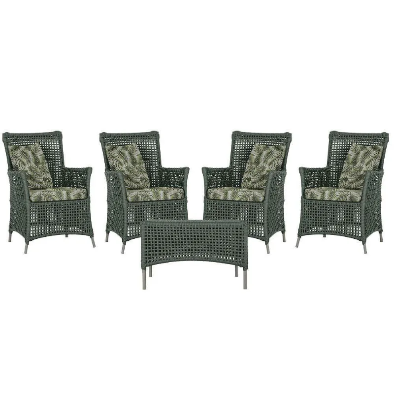 4 Poltronas E 1 Mesa Igapó Alumínio Fendi Corda Náutica E5 Verde