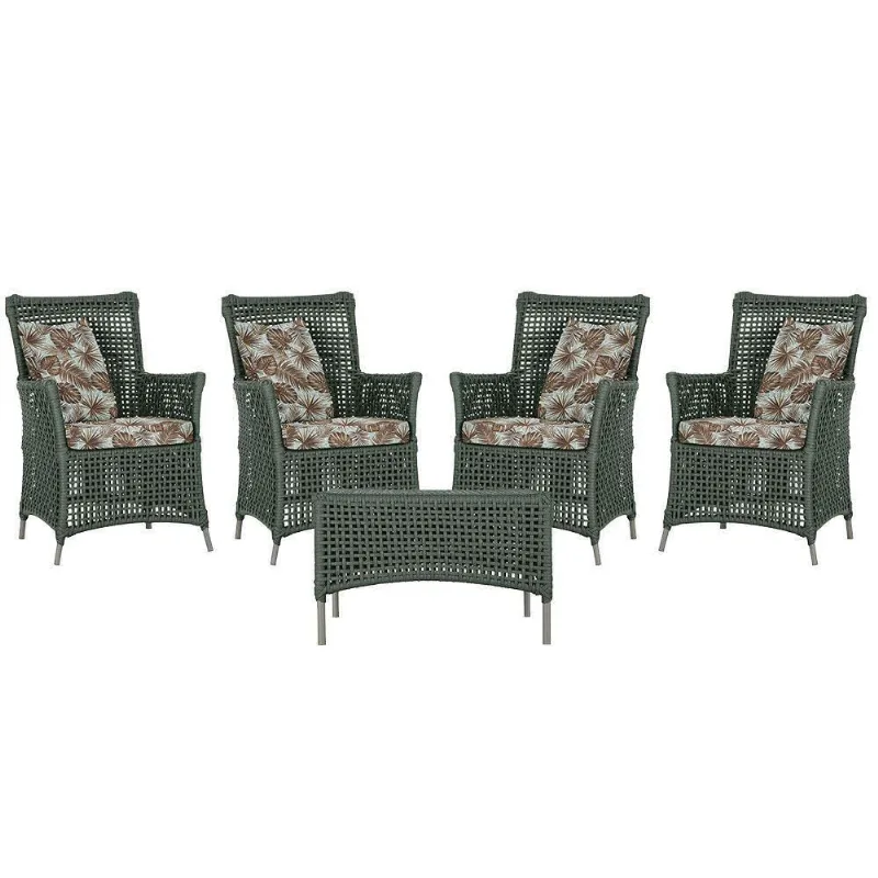 4 Poltronas E 1 Mesa Igapó Alumínio Fendi Corda Náutica E6 Verde