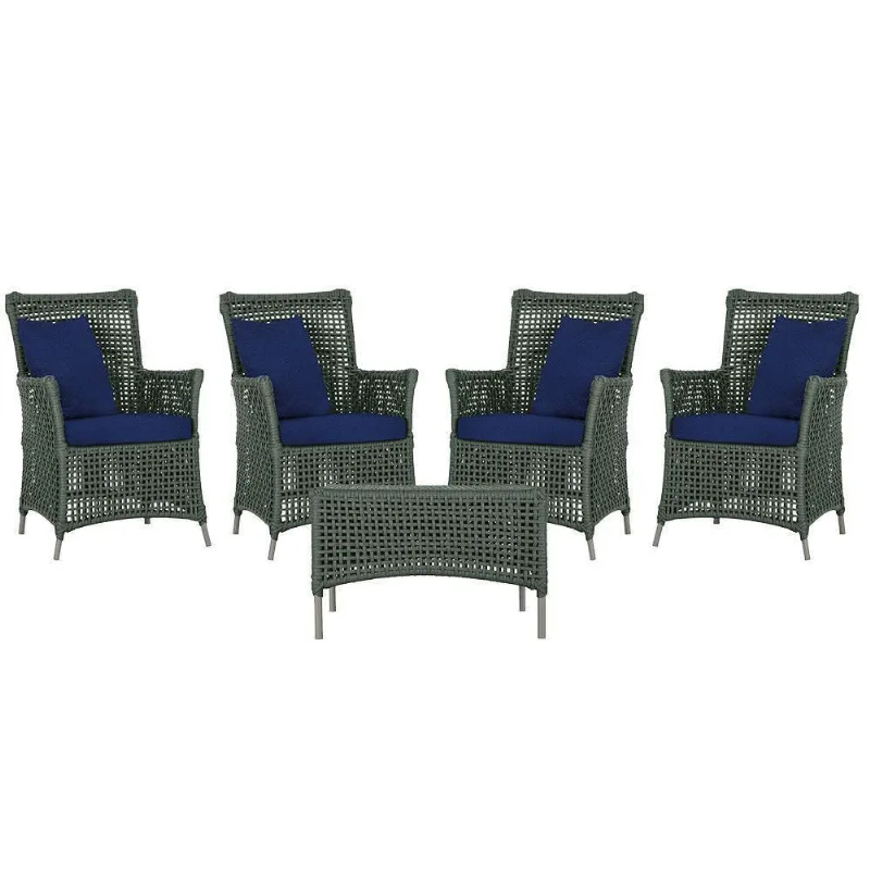 4 Poltronas E 1 Mesa Igapó Alumínio Fendi Corda Náutica E10 Verde