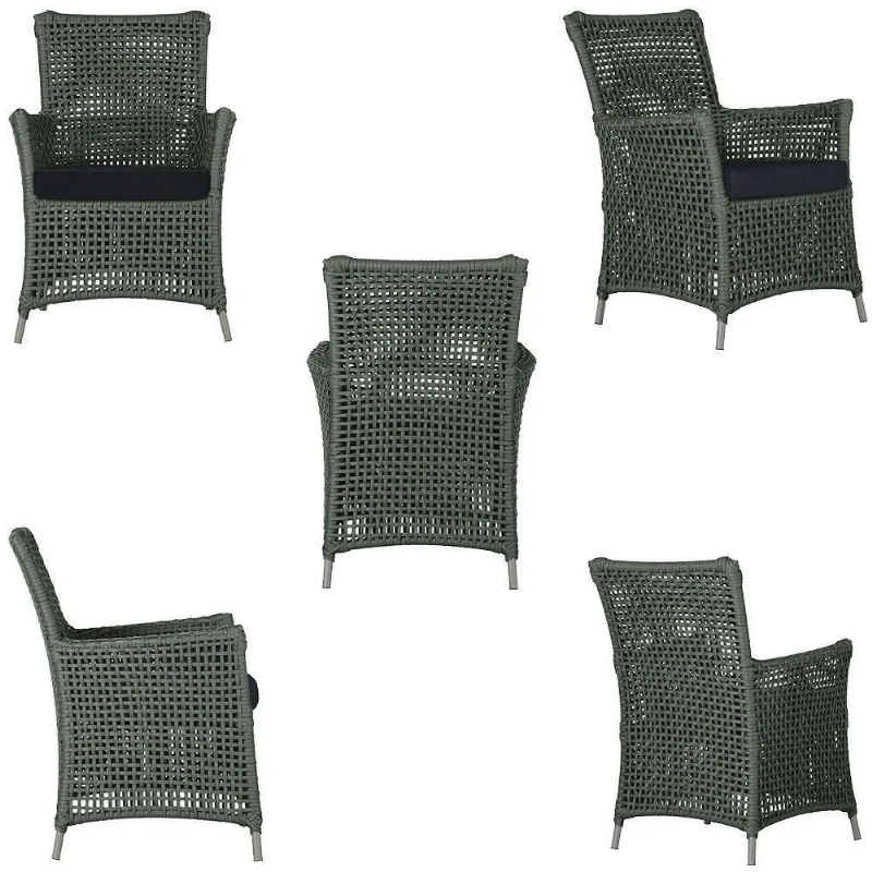 4 Poltronas E 1 Mesa Igapó Alumínio Fendi Corda Náutica E12 Verde