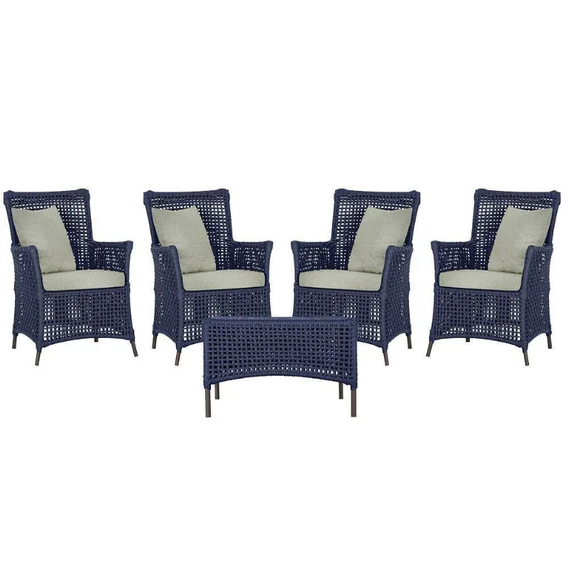 4 Poltronas E 1 Mesa Igapó Alumínio Marrom Corda Náutica E3 Azul