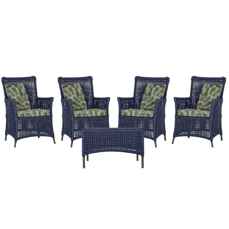 4 Poltronas E 1 Mesa Igapó Alumínio Marrom Corda Náutica E5 Azul