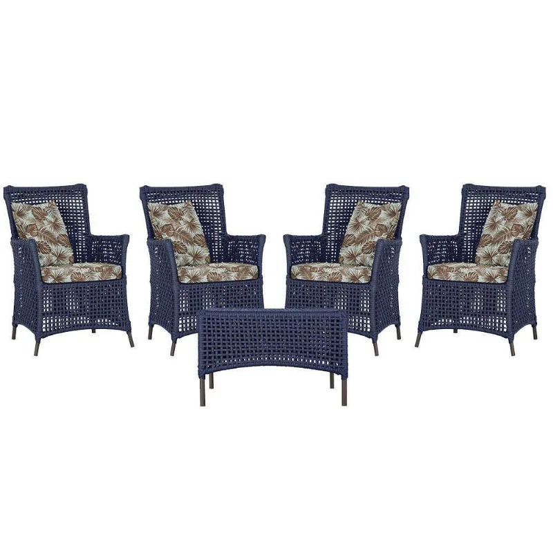 4 Poltronas E 1 Mesa Igapó Alumínio Marrom Corda Náutica E6 Azul