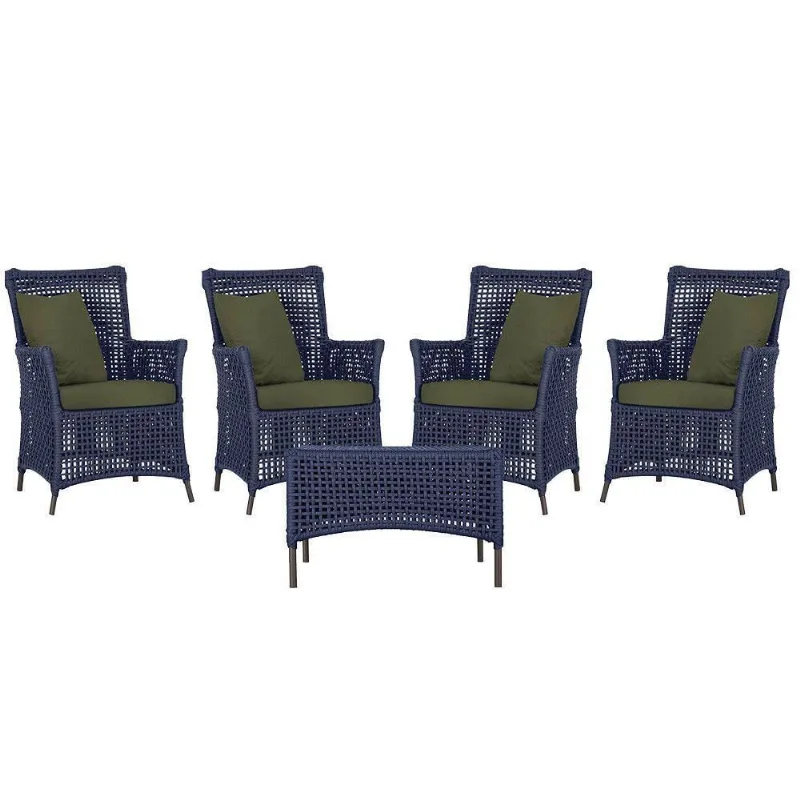 4 Poltronas E 1 Mesa Igapó Alumínio Marrom Corda Náutica E13 Azul