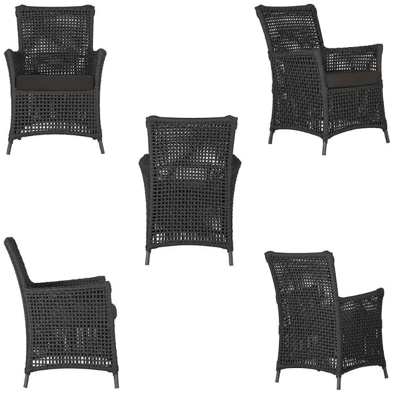 4 Poltronas E 1 Mesa Igapó Alumínio Marrom Corda Náutica E9 Preto