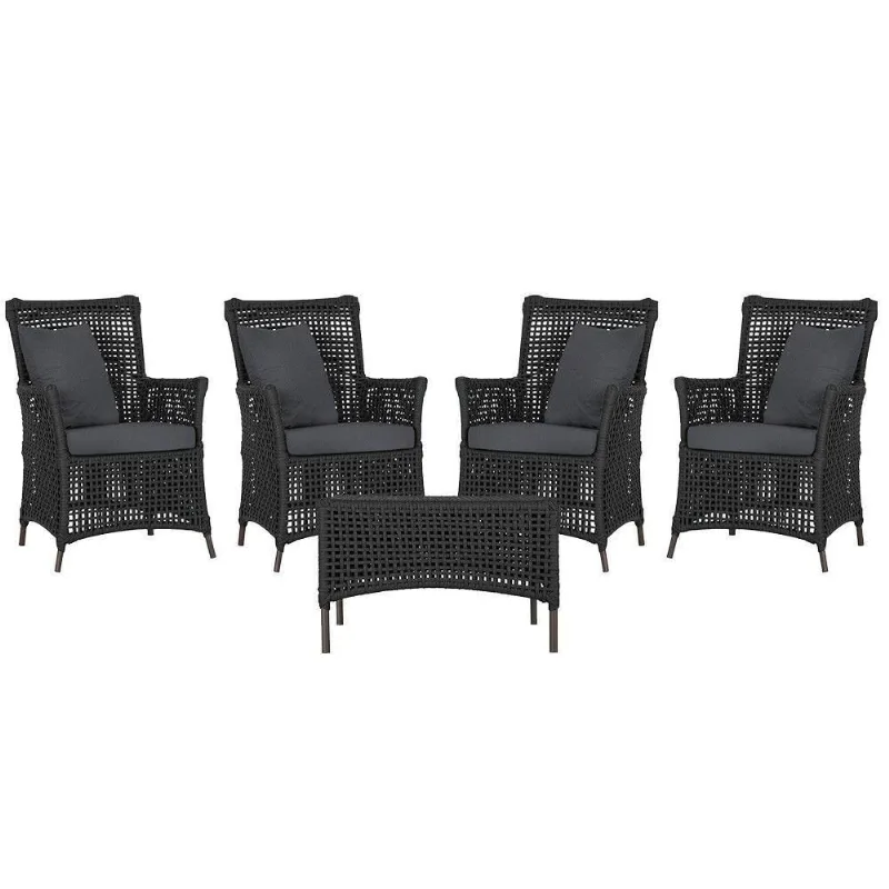 4 Poltronas E 1 Mesa Igapó Alumínio Marrom Corda Náutica E11 Preto