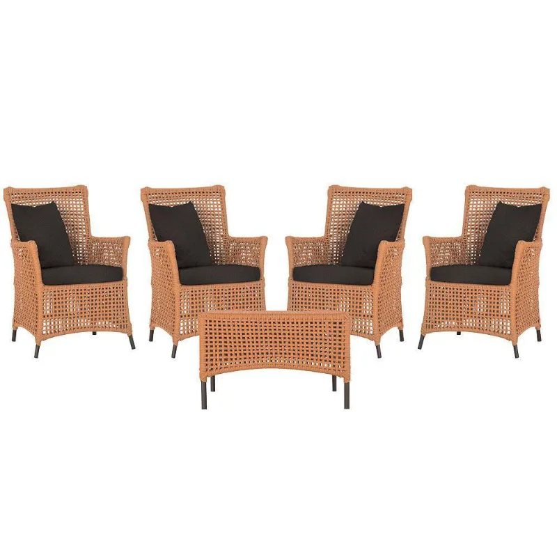 4 Poltronas E 1 Mesa Igapó Alumínio Marrom Corda Náutica E9 Terra Cota