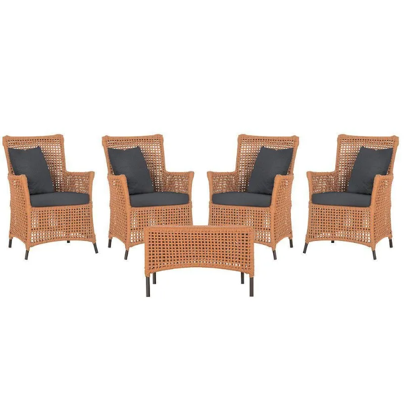 4 Poltronas E 1 Mesa Igapó Alumínio Marrom Corda Náutica E11 Terra Cota