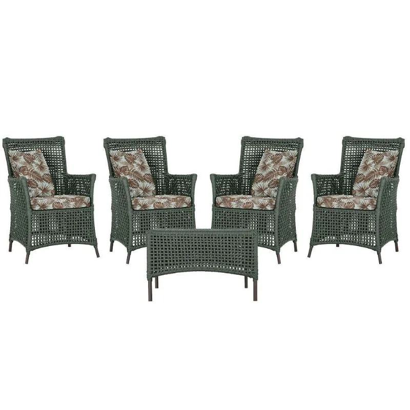 4 Poltronas E 1 Mesa Igapó Alumínio Marrom Corda Náutica E6 Verde