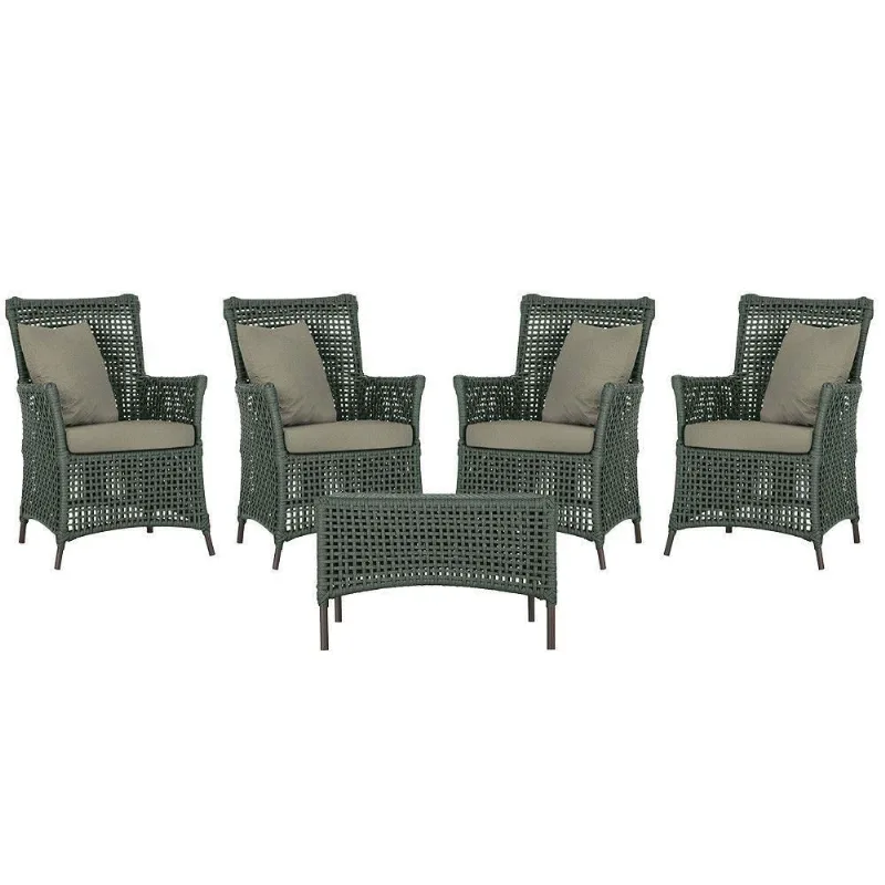 4 Poltronas E 1 Mesa Igapó Alumínio Marrom Corda Náutica E8 Verde