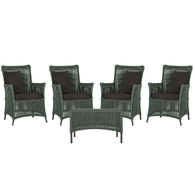 4 Poltronas E 1 Mesa Igapó Alumínio Marrom Corda Náutica E9 Verde
