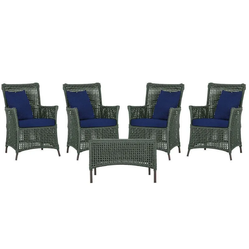 4 Poltronas E 1 Mesa Igapó Alumínio Marrom Corda Náutica E10 Verde