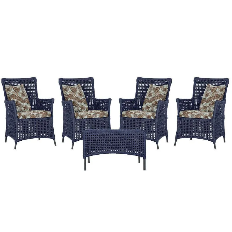 4 Poltronas E 1 Mesa Igapó Alumínio Preta Corda Náutica E6 Azul
